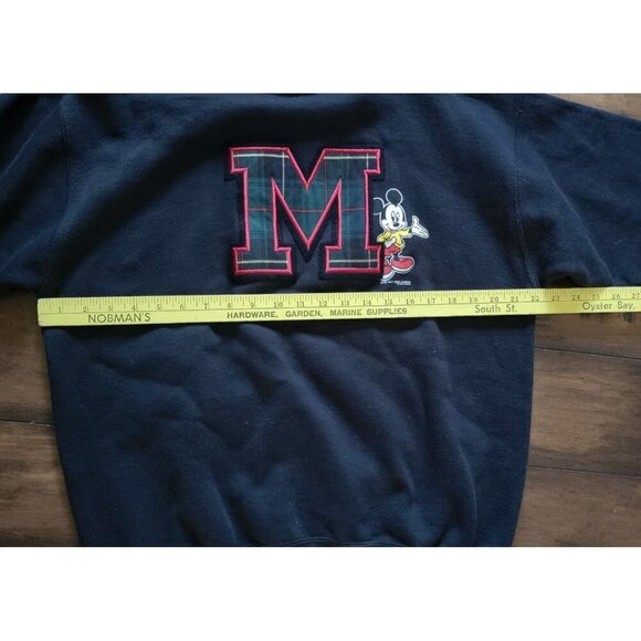 Vintage Velva Sheen Mickey Mouse sweatshirt Large black USA Plaid Patch Graphic - Picture 3 of 9